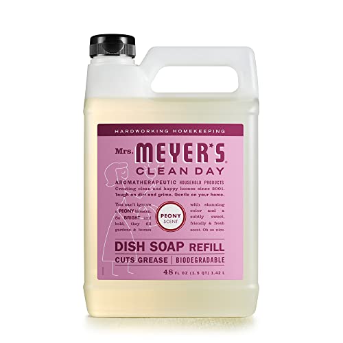 Mrs. Meyer's Clean Day Dish Soap Refill - Grease Cutter, Biodegradable, Peony Scent - 48 fl. oz