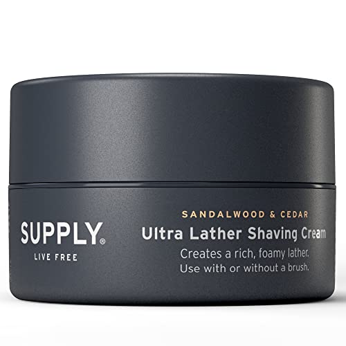 SUPPLY Ultra Lather Shaving Cream - Hypoallergenic, Aloe & Jojoba, Sandalwood Scent - 3.4oz