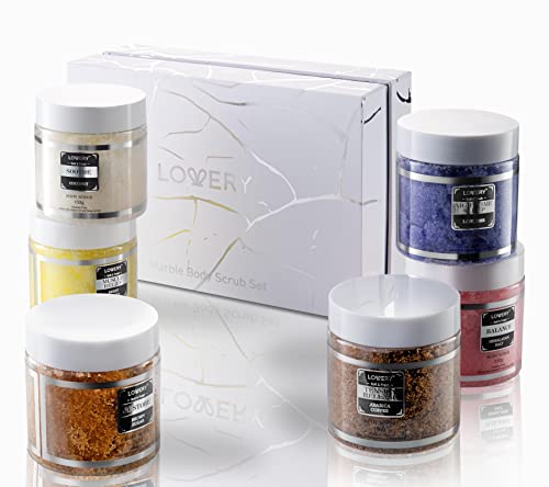 Lovery Body Scrub Gift Set - Nourishing Exfoliation, All-Natural Ingredients - 6 Jars 150g Each