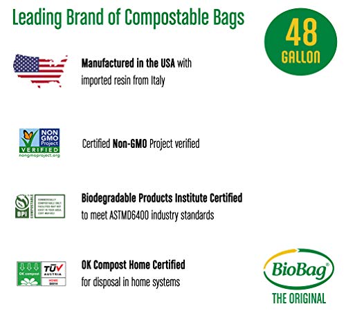 BioBag Compostable Liners - Certified ASTM D6400, Durable & Plant-Based - 48 Gallon, 80 Count