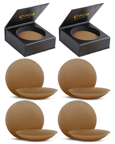 Orca Beauty Nipple Cover - 4 Pairs of Reusable Silicone Pasties in 6 Skin Tones, Small Chai