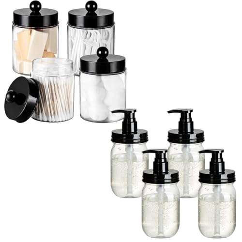 Amolliar Bathroom Accessories Set - Durable Lotion Dispensers & Qtip Holders, 16oz, 4 Pack