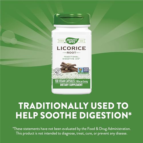 Nature's Way Licorice Root Capsules - Digestive Health Support, Vegan, Gluten-Free - 900mg, 100ct