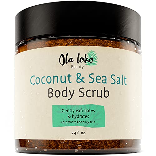 Ola Loko Coconut & Dead Sea Salt Body Scrub - Hydrating Exfoliator with HA & Vitamin E - 12oz