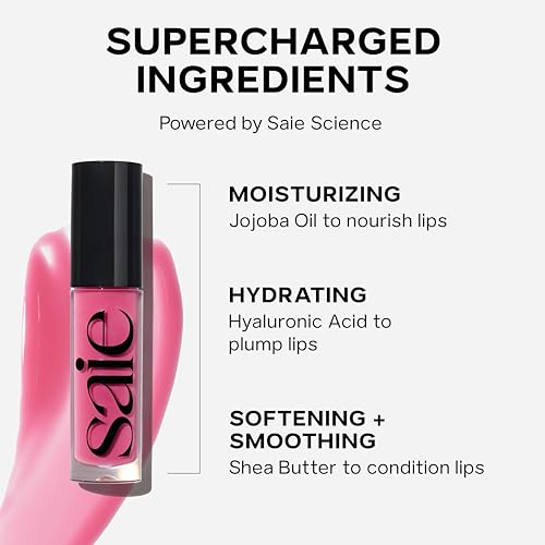 Saie Glossybounce Lip Gloss - Hydrating, Vegan Formula with Hyaluronic Acid - 0.17 oz