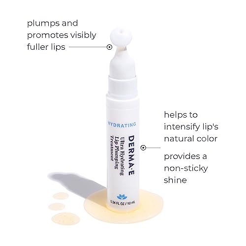 DERMA E Lip Plumper - Hydrating Treatment for Enhanced Fullness & Natural Color - 0.34 Fl Oz