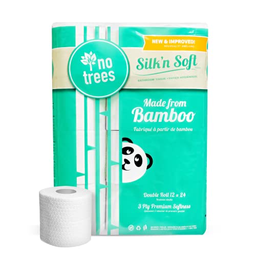 Silk'n Soft Bamboo Toilet Paper - 3-Ply, Biodegradable, Absorbent, Tree-Free - 12 Rolls