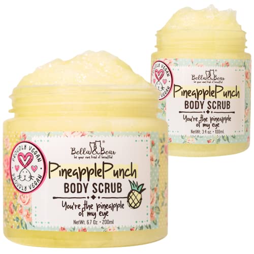 Bella & Bear Pineapple Body Scrub - Exfoliates & Moisturizes, Vegan, Cruelty-Free - 6.7oz & 3.4oz
