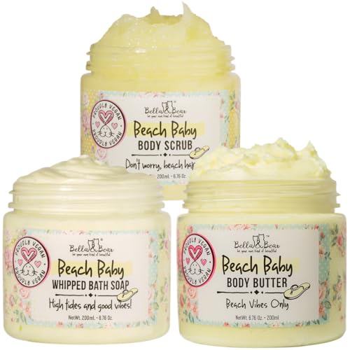 Beach Baby Bath & Body Gift Set - Exfoliating Scrub, Whipped Soap & Vegan Body Butter - 3 Items