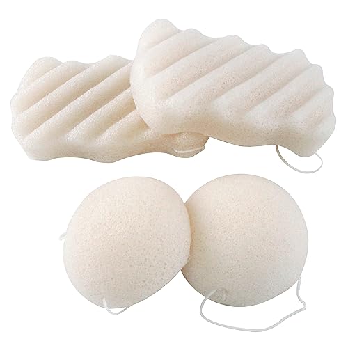 Spunspon Konjac Facial Sponge Set - Gentle Daily Exfoliation, Biodegradable, 4 Pack