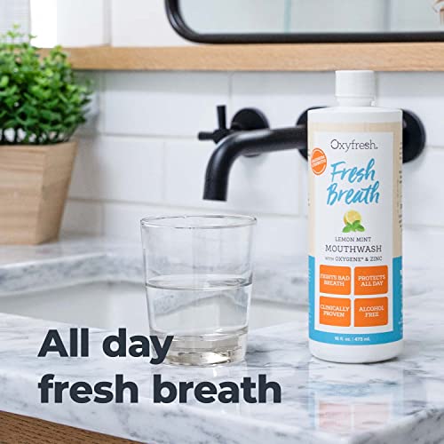 Oxyfresh Premium Mouthwash - Neutralizes Bad Breath, Hydrating & Non-Toxic - Lemon Mint, 16oz