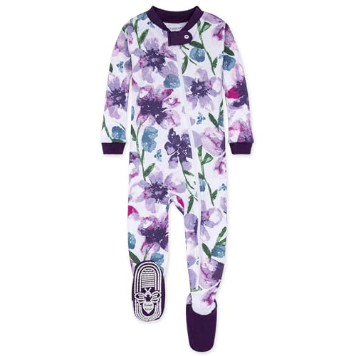 Burt's Bees Baby Pajamas - 100% Organic Cotton, Non-Slip Footed Sleepers, Purple Daylily - 18 Months