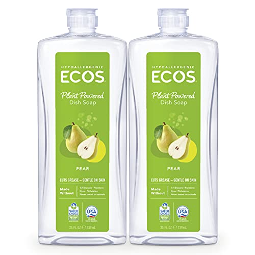 ECOS Dish Soap - Cuts Grease, Hypoallergenic, Biodegradable, Vegan - Natural Pear, Pack of 2