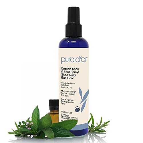 PURA D'OR Foot Odor Remover Spray - Deodorizes with Organic Essential Oils, 8oz