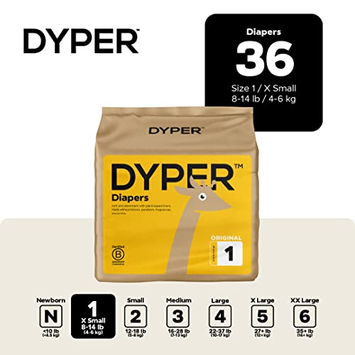 DYPER Size 1 Bamboo Baby Diapers & Wipes - Soft, Absorbent, Hypoallergenic - 36 Diapers & 60 Wipes
