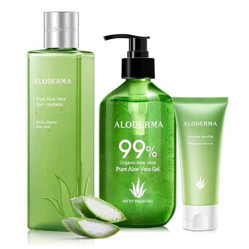 Aloderma Skin Care Set - Deep Hydration, Organic Aloe Vera Gel, 300g & Travel Size 45g