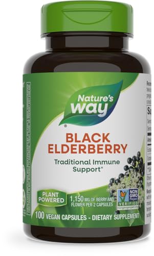 Nature's Way Black Elderberry Supplement - Traditional Immune Support, Non-GMO - 100 Capsules