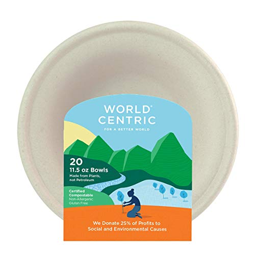 World Centric Compostable 11.5oz Bagasse Bowl - Soak Proof, 100% Biodegradable - 20-Pack