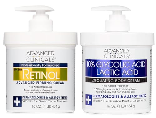 Advanced Clinicals Body Lotion Set - Exfoliating AHA & Retinol for Smooth, Radiant Skin - 10oz