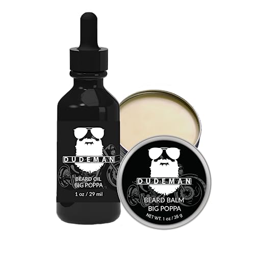DUDEMAN Big Poppa Beard Oil & Balm - All-Natural Conditioning, Sandalwood Scent - 2oz
