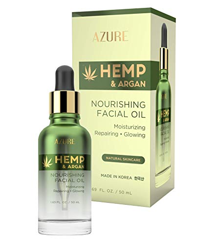 Azure Cosmetics Hemp & Argan Face Oil - Moisturizing & Repairing, 95% Natural - 50mL