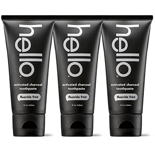Hello Activated Charcoal Toothpaste - Fluoride Free, Whiter Teeth, Mint & Coconut Oil - 3 Pack