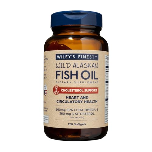 Wiley's Finest Omega-3 Fish Oil - Supports Heart Health, Non-GMO Plant Sterols - 120 Softgels