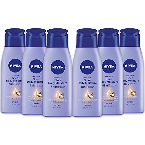 NIVEA Shea Nourish Body Lotion - 48-Hour Moisture, Travel Size Pack of 6, 2.5 Fl Oz Each