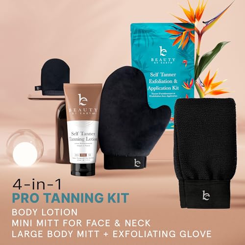 Self Tanner Kit - Natural Glow, Non-Toxic Formula, Includes Glove & Mitt - USA Made