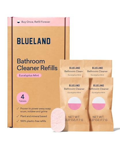 BLUELAND Bathroom Cleaner Refill Tablets - Powerful Plant-Based Formula, Eucalyptus Mint - 4 Pack