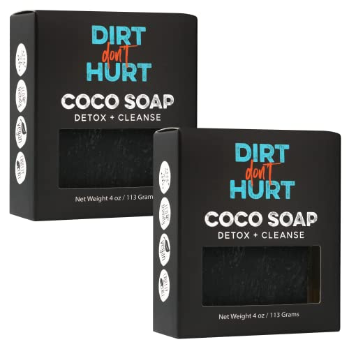 Dirt Don't Hurt Charcoal Body Soap - Detoxifies & Exfoliates, Organic Oils, 2-Pack, 4.25 oz