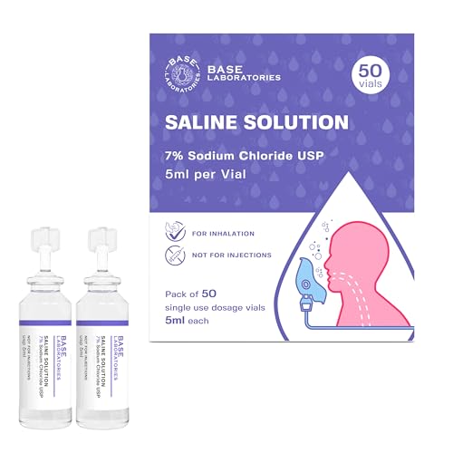 BASE LABORATORIES 7% Saline Solution - Enhanced Respiratory Relief, Sea Salt Benefits - 50x5ml Vials