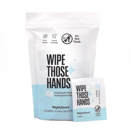 MightyGood Hand Sanitizing Wipes - Antibacterial, Hypoallergenic, Alcohol-Free - 30 Pack