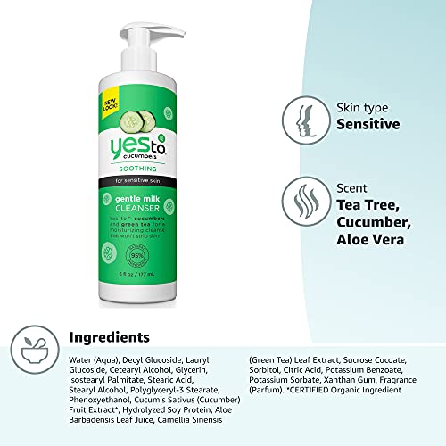 Yes To Cucumbers Face Wash & Cleanser - Moisturizing, Soothing with Aloe & Green Tea - 6 Fl Oz