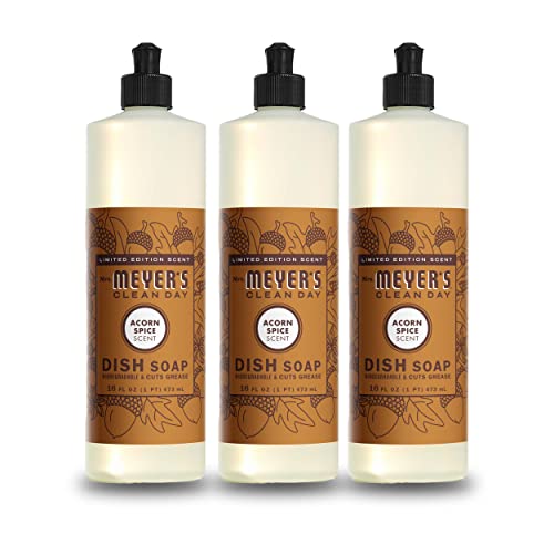 Mrs. Meyer's Dish Soap - Biodegradable, Plant-Derived Ingredients, Acorn Spice - 16 fl. oz, 3 Pack