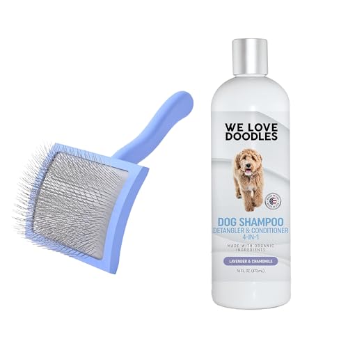 We Love Doodles Dog Shampoo & Slicker Brush - 4-in-1 Cleaning, Organic Ingredients - Lavender