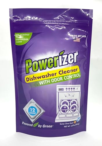 Powerizer Dishwasher Cleaner - Eliminates Grease & Odors, USDA Biobased - 12 Pods, Citrus Scent