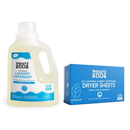 Molly's Suds Peppermint Laundry Bundle - Deep Cleaning, Hypoallergenic, 50oz & 120 Dryer Sheets