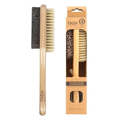 TADA Men Callus Remover - Dual-Sided Pumice & Brush for Soft Feet, Natural Wood - Foot Care Tool