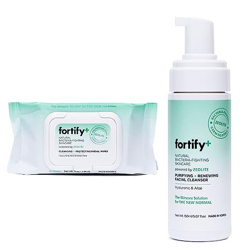 Fortify Facial Cleanser & Wipes Bundle - Deep Clean, Hydrating, Non-Drying - Vegan, 95% Natural