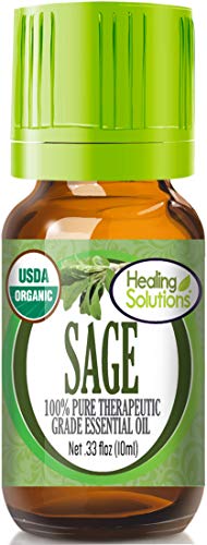 Healing Solutions Sage Essential Oil - 100% Pure, USDA Certified, Therapeutic Grade - 10ml