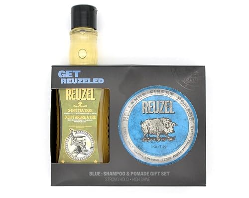 REUZEL Blue Pomade & 3-in-1 Shampoo Set - Strong Hold & Refreshing Aroma for All Hair Types