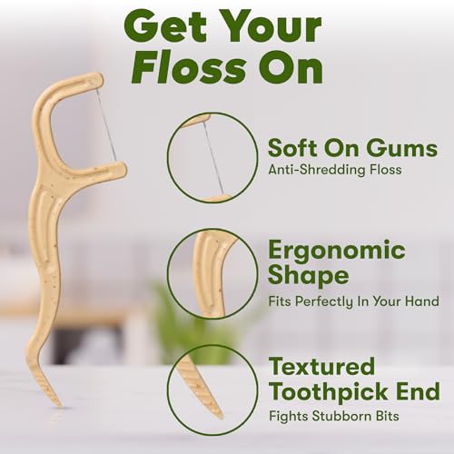 SMARTLIFECO Biodegradable Floss Picks - Gentle on Gums, Plant-Based, Vegan - 100ct
