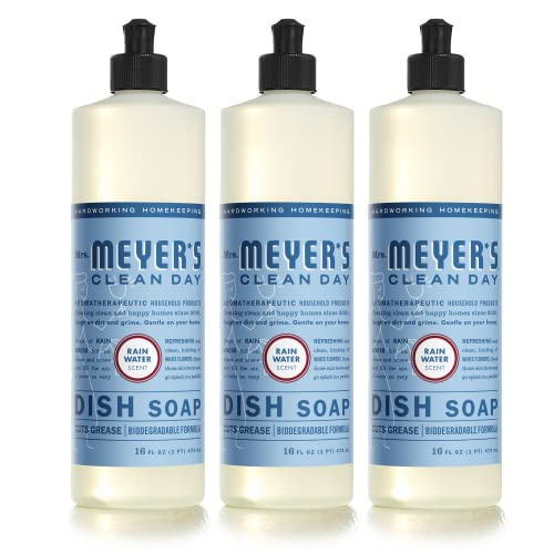 Mrs. Meyer's Dish Soap - Grease-Cutting, Biodegradable, Rain Water Scent - 16 fl. oz, Pack of 3
