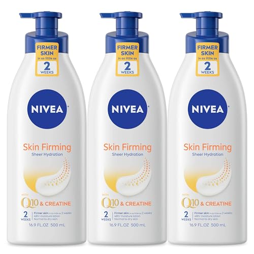 NIVEA Skin Firming Body Lotion - All-Day Hydration, Q10 & Creatine, 3 Pump Bottles - 16.9oz