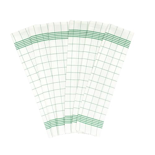 Cotton Green Tea Towels - Highly Absorbent, Lint-Free, Hanging Loop, 6 Pack - 30"x20"