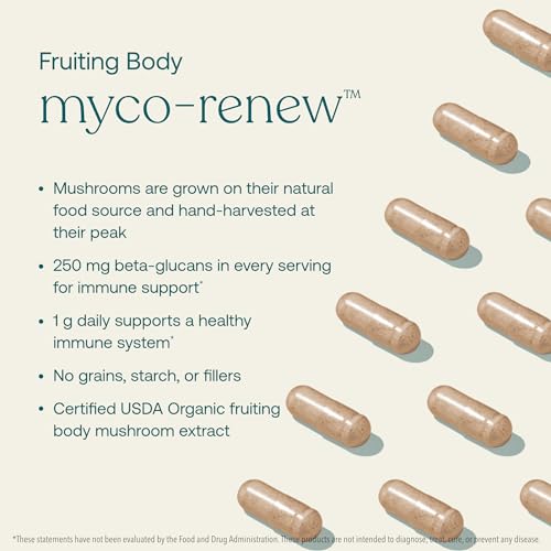 True Grace Mushroom Myco-Renew Blend - Daily Immune Support, Organic Ingredients - 120 Capsules