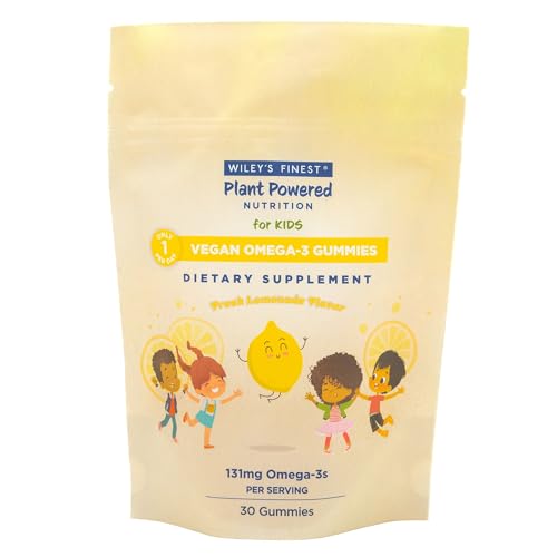 Wiley's Finest Kids Vegan Omega-3 Gummies - DHA & ALA for Kids, Gluten Free, Lemon Flavor - 30ct