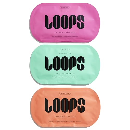 LOOPS Hydrogel Face Masks - Detoxify, Brighten, Soothe, Reduce Puffiness - 3 Masks
