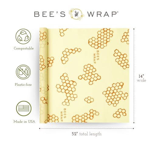 Bee's Wrap Reusable Beeswax Food Wrap - All-Natural, Washable, Cut-to-Size Roll - 14in x 52in